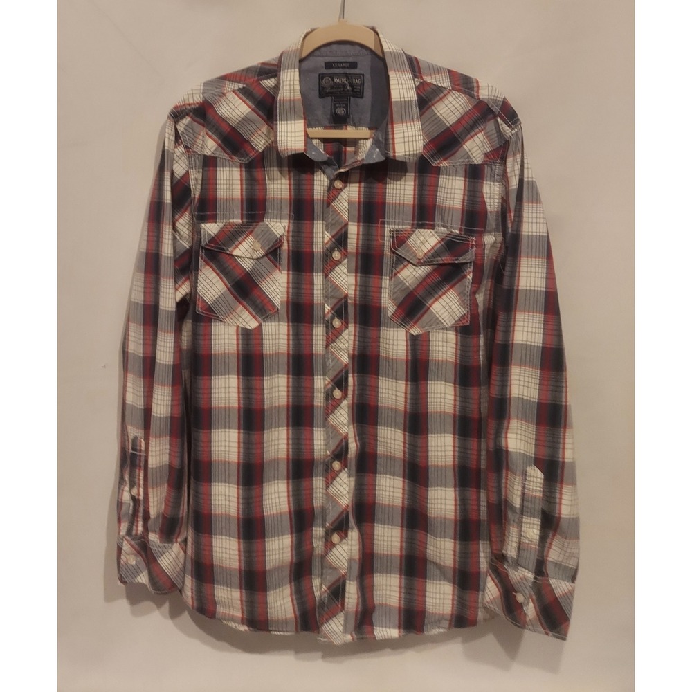 American Rag Mens Navy Red Plaid Long Sleeve Western Button-Up Shirt Size XXL